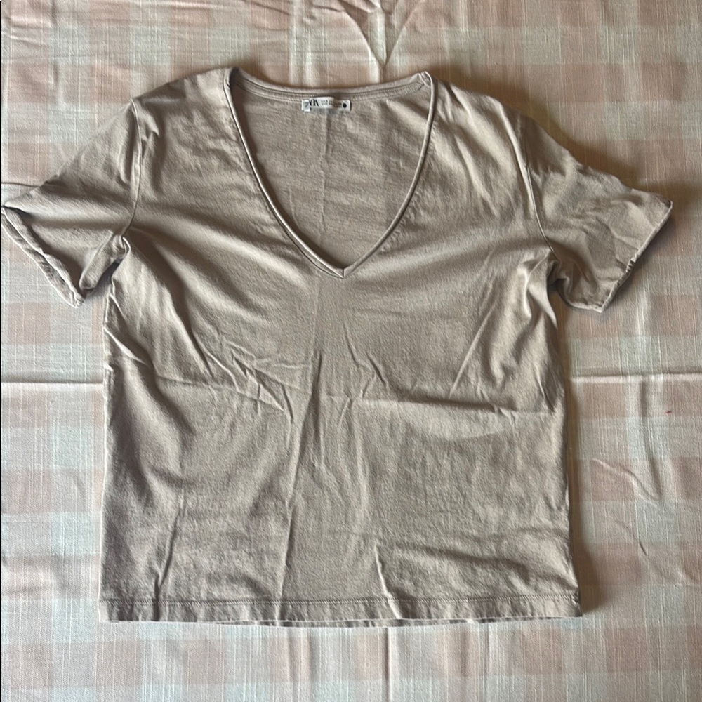 ZARA V-Neck Beige Women's Top